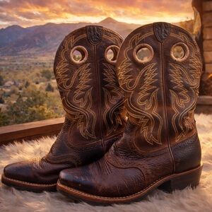 Ariat Heritage Roughstock Western cowboy boots in brown leather Mens Size 8